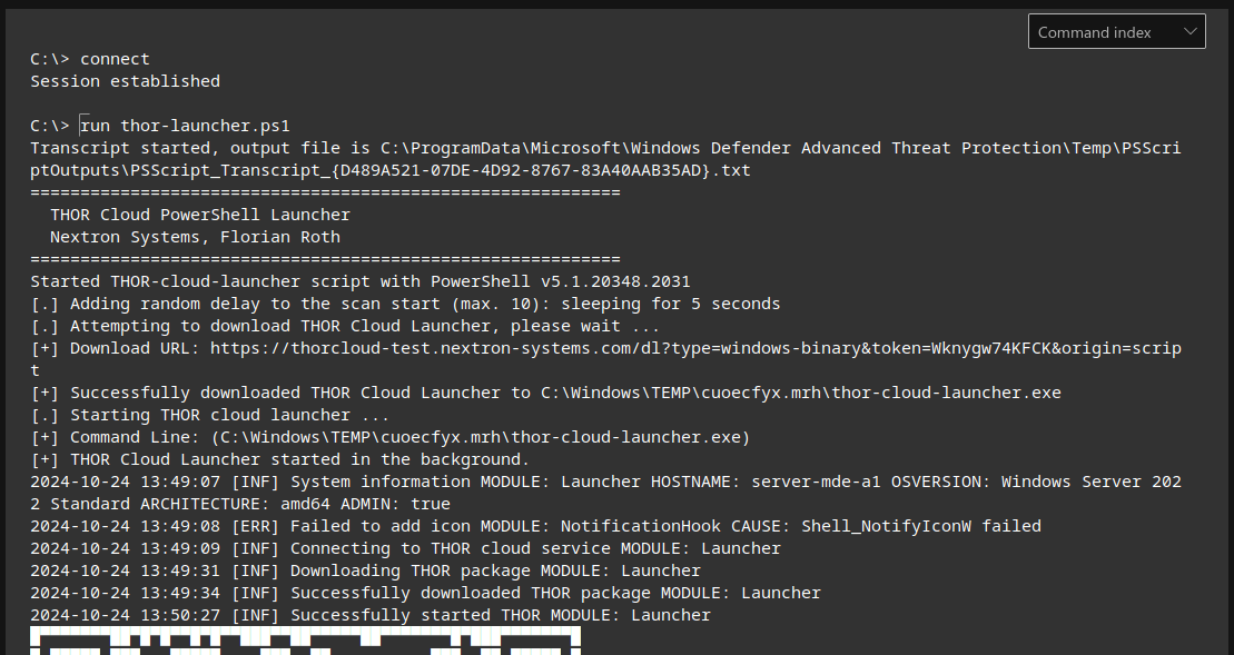 Run thor-launcher.ps1 in Live Response session on Windows