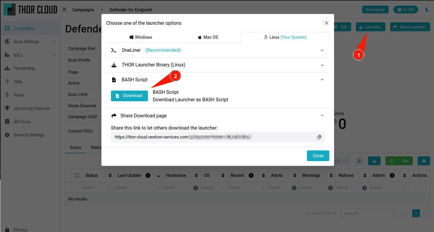 Download the THOR Cloud Launcher Script