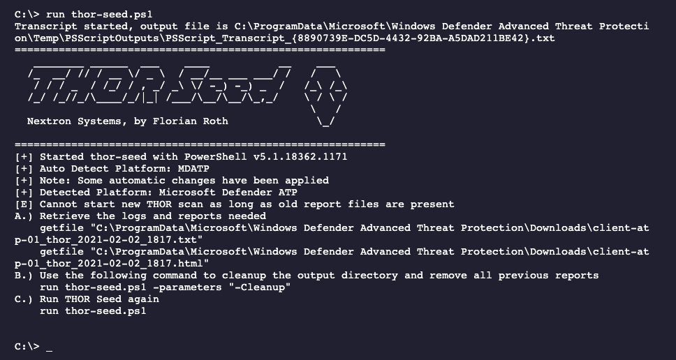 THOR Seed run shows previously finished scan
