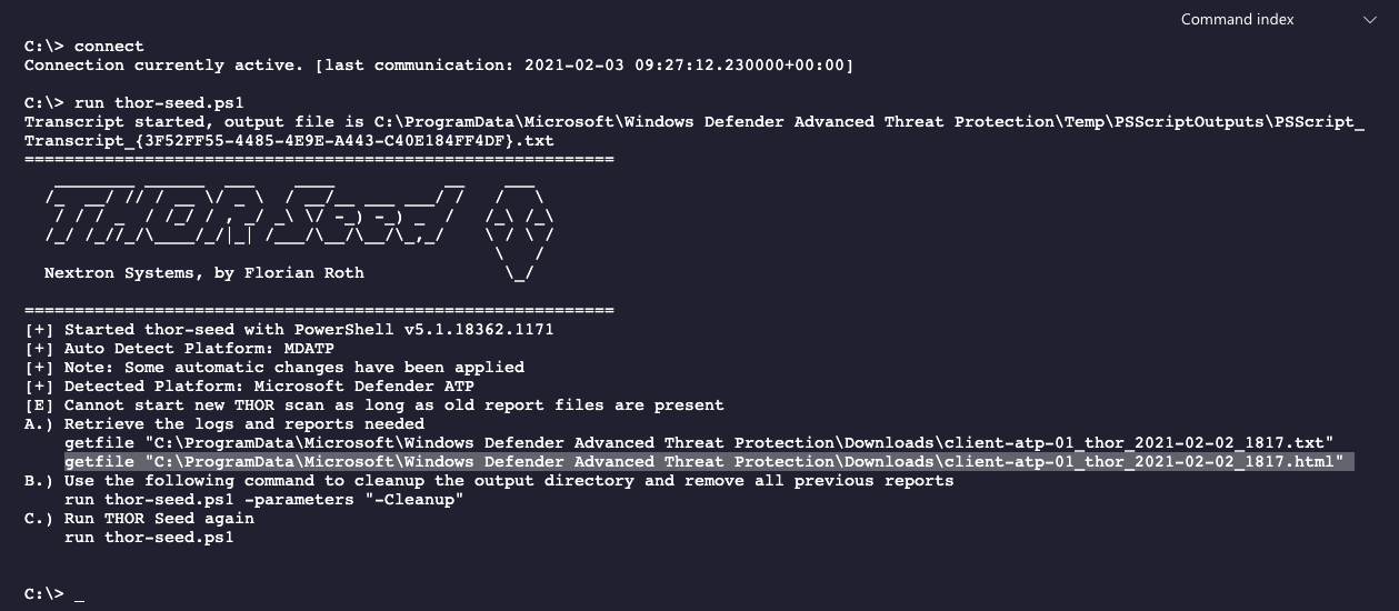 THOR Seed output on a system with finished scan